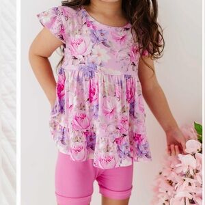 Bums & Roses Blush in Bloom Peplum Two-Piece Set with fuchsia Headband
